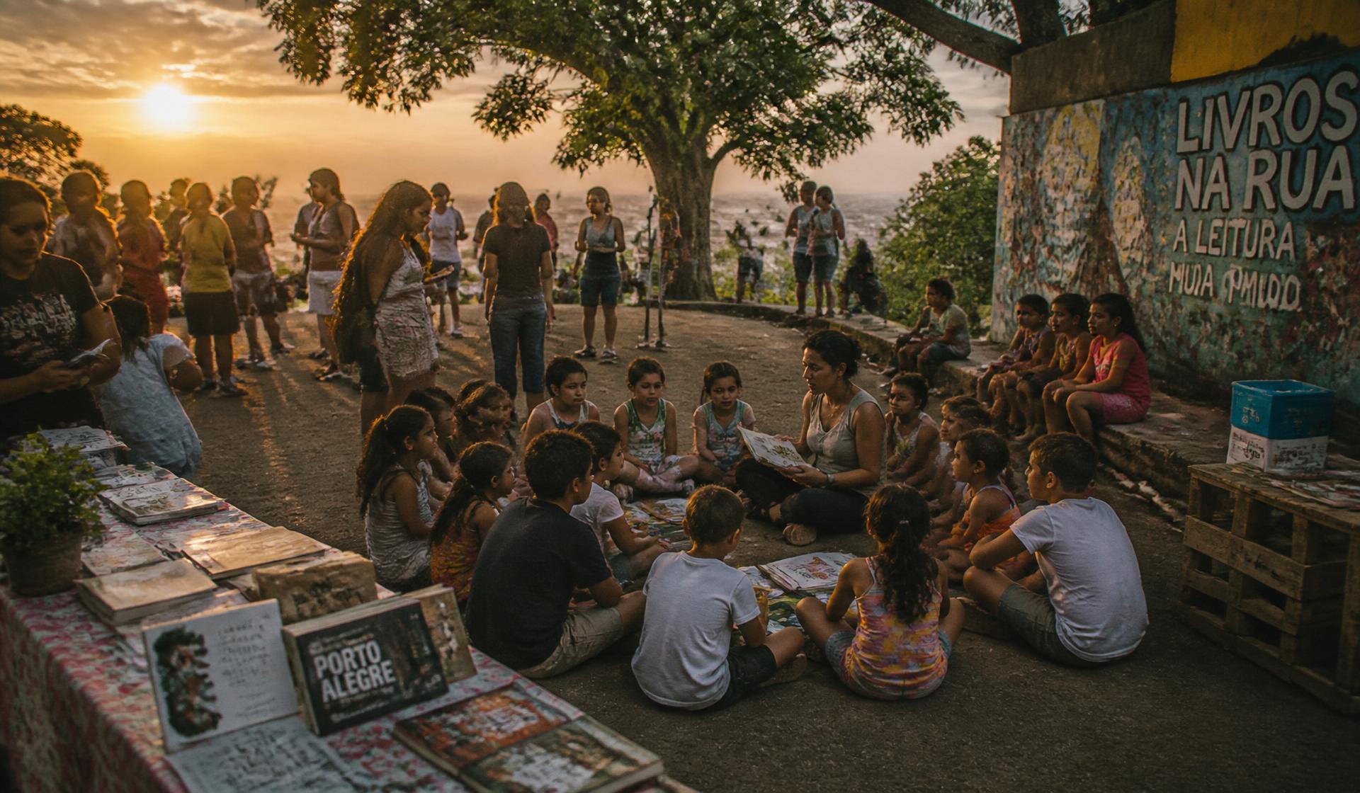 Encontro comunitário de leitura ao ar livre em Porto Alegre